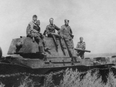German troops inspect heavy tank KV-1 model 1941