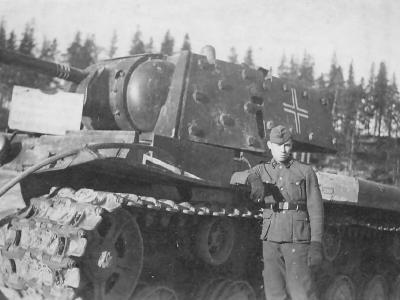 Waffen SS soldier and KV1 tank