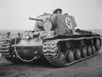 Abandoned KV1 with German flag