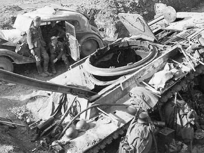 blown-up KV-1 heavy tank