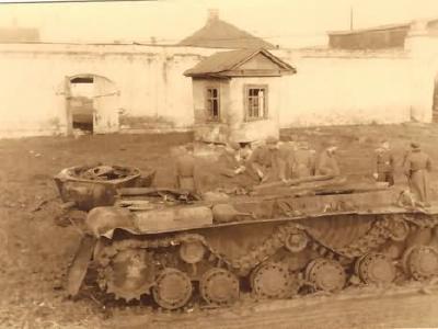 blown-up Soviet tank KV-1
