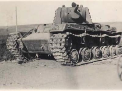Soviet WWII heavy tank KV-1E abandoned by the Red Army in the summer of 1941