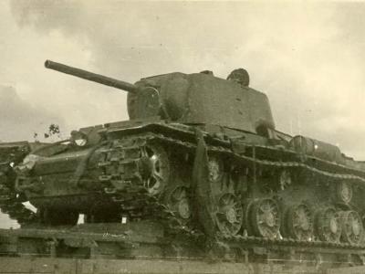 KV-1 tank transported by rail