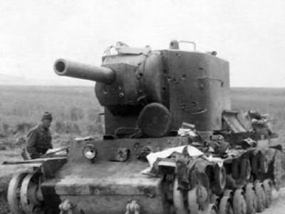 Tank KV2 with a bullet holes in its turret