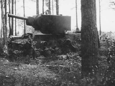 destroyed soviet tank KV 2 model 1941