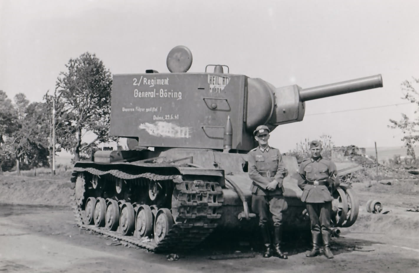 KV-2 tank a road sign