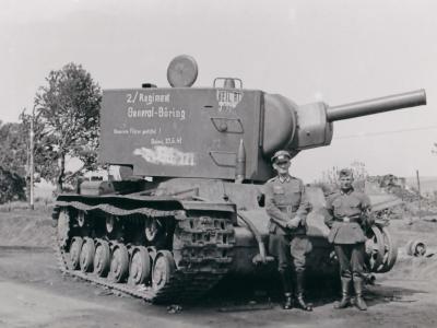 KV-2 tank a road sign