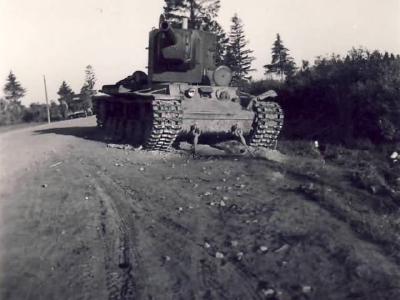 KV-2 heavy tank abandoned on the roadside