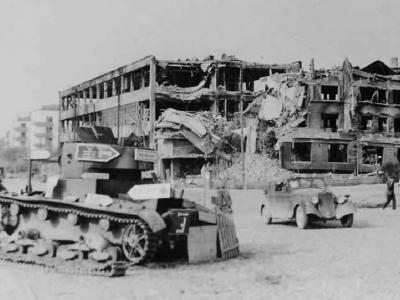 T 26 tank used as road sign