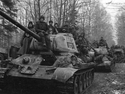 T-34-85 tanks in forest
