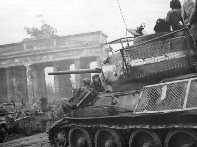 T-34-85 with bedspring armour Berlin 1945