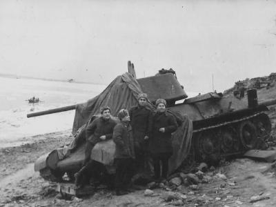 T-34-85 on the bank of the river