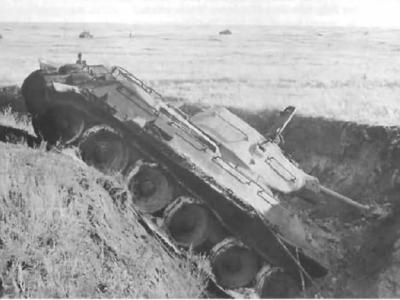Burned out T-34 tank