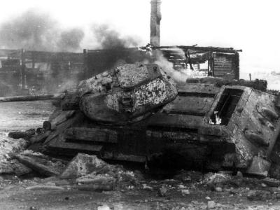 Burning T-34 model 1941 medium tank 3
