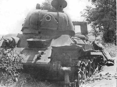 Destroyed T-34 tank with Uralmash turret 51