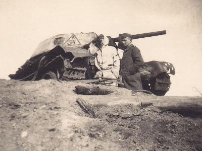 T-34 tank with winter camo turret number 54