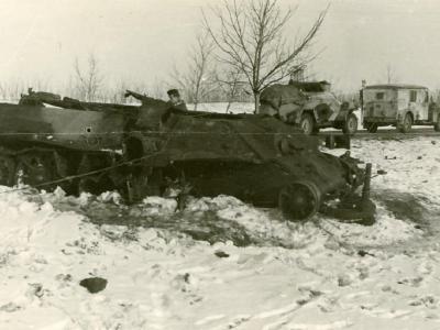 A wreck of a T-34 tank