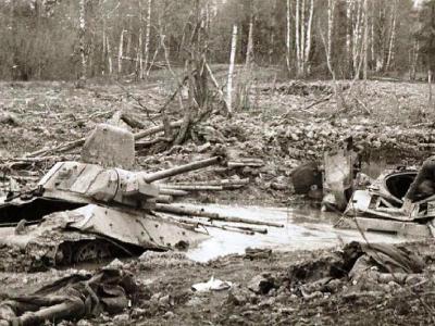 T-34 tank stuck in swamp