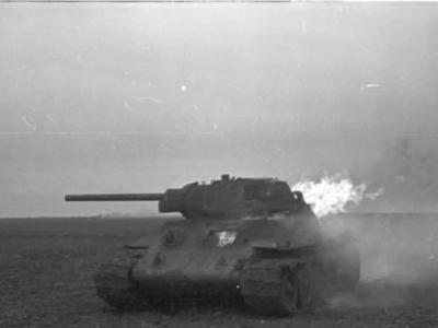 Burning tank T-34/76 1942