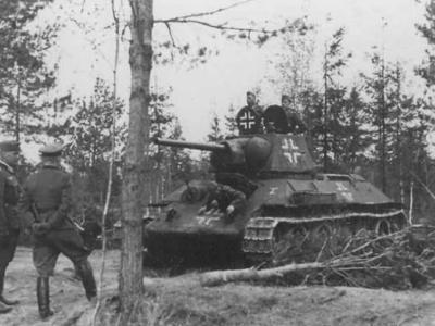 German T-34 tank with balkenkreuz