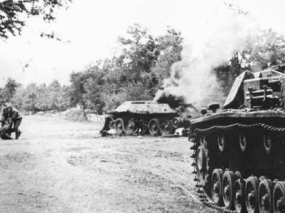 Burning T-34 tank