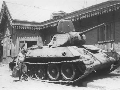 Soviet T-34 tank after capture by German forces, 1941-42