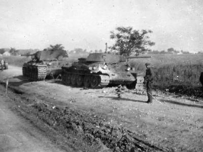 T-34 and KV-1 tanks after capture by German forces, Summer 1941