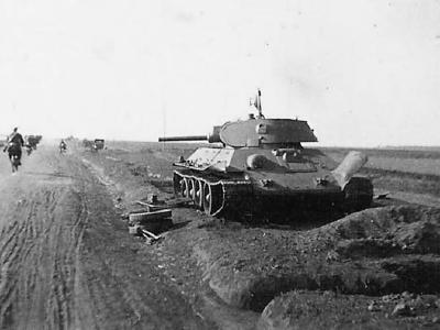 Knocked-out T-34 tank model 1940