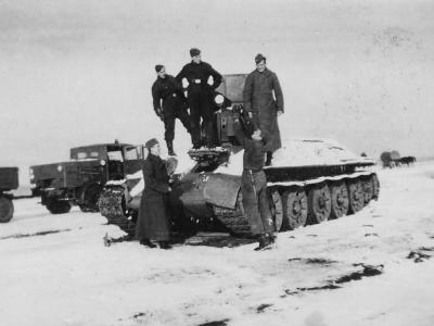 T-34 tank after capture by German forces, Winter 1942