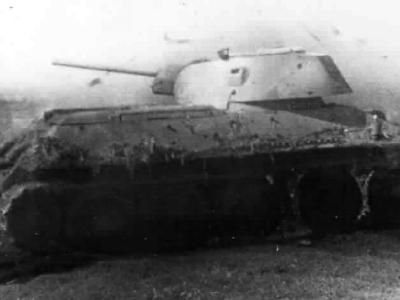 burned out tank T-34/76 manufactured at STZ
