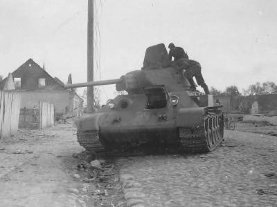 Frontal view of the abandoned soviet tank T-34 76 mod 1940