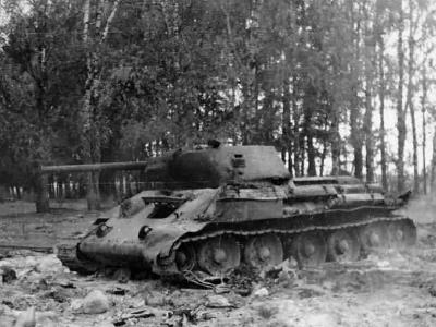 burned out soviet tank T-34/76