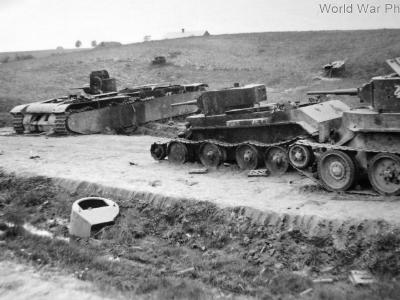 Blown up T-35 and BT-5, Dubno 1941