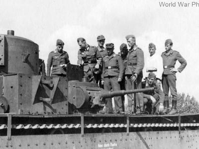 German soldiers atop an abandoned T-35