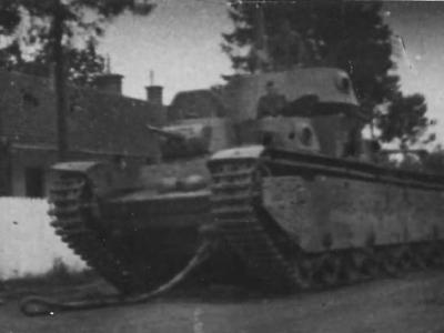 Tank T-35 abandoned by its crew due to a malfunction