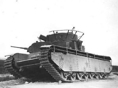 Heavy tank T-35 lies abandoned by the roadsise in summer of 1941