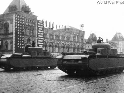 Tank prototypes on parade T-35 1 is on the right and T-35 2 is on the left
