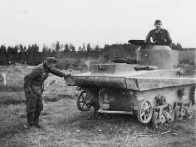 Knocked out Soviet T-37 amphibious light tank