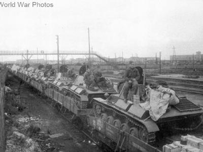T-70 loaded onto a rail car for transport